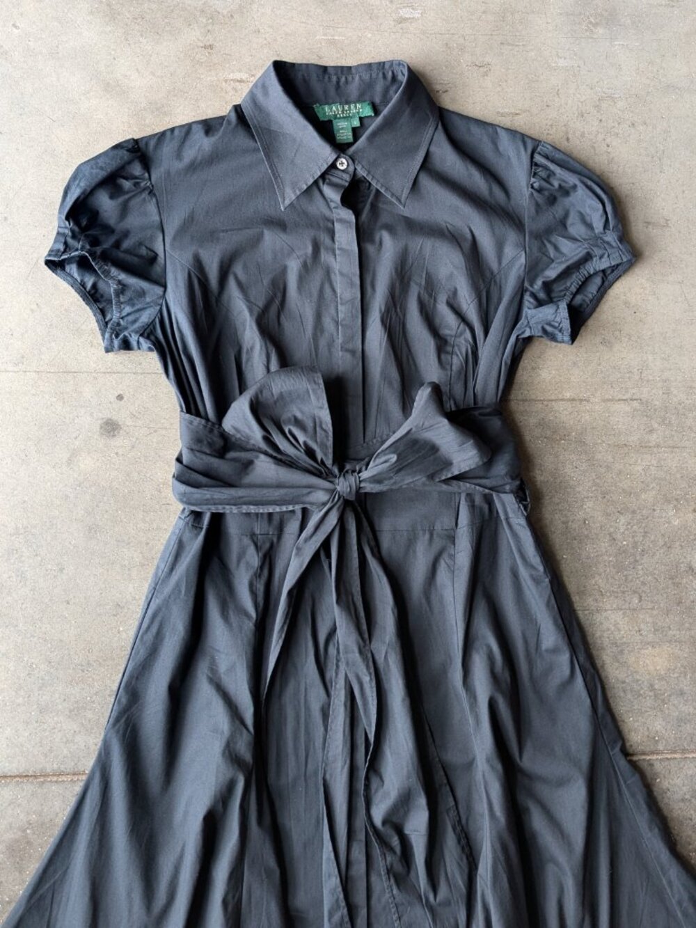 Vintage Ralph Lauren Black Button Front Tie Waist Midi Shirt Dress size 6 - Picture 3 of 9